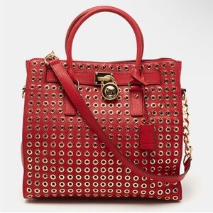 MICHAEL KORS Red Leather Large gold Grommet Hamilton Tote